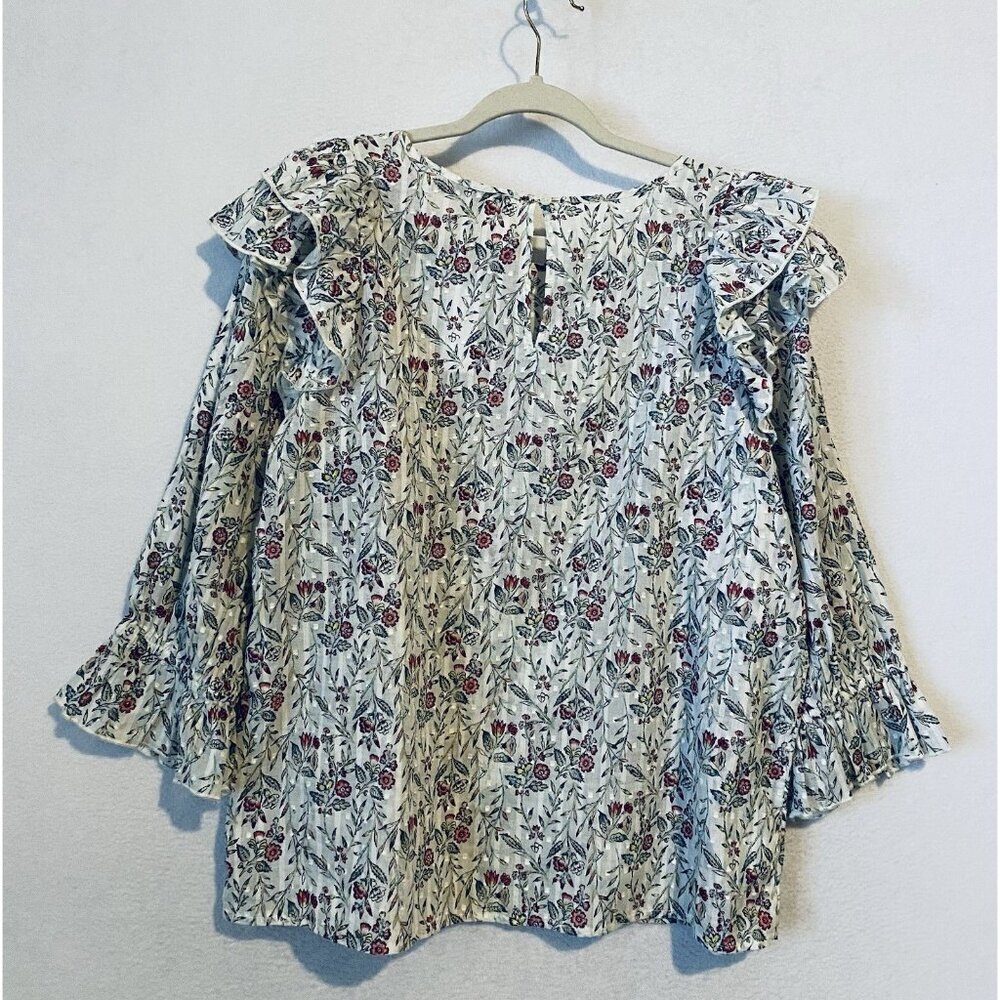 LOFT Top Womens Large Floral Ruffle Swiss Dot Prairie Cottagecore Romantic - Picture 5 of 10